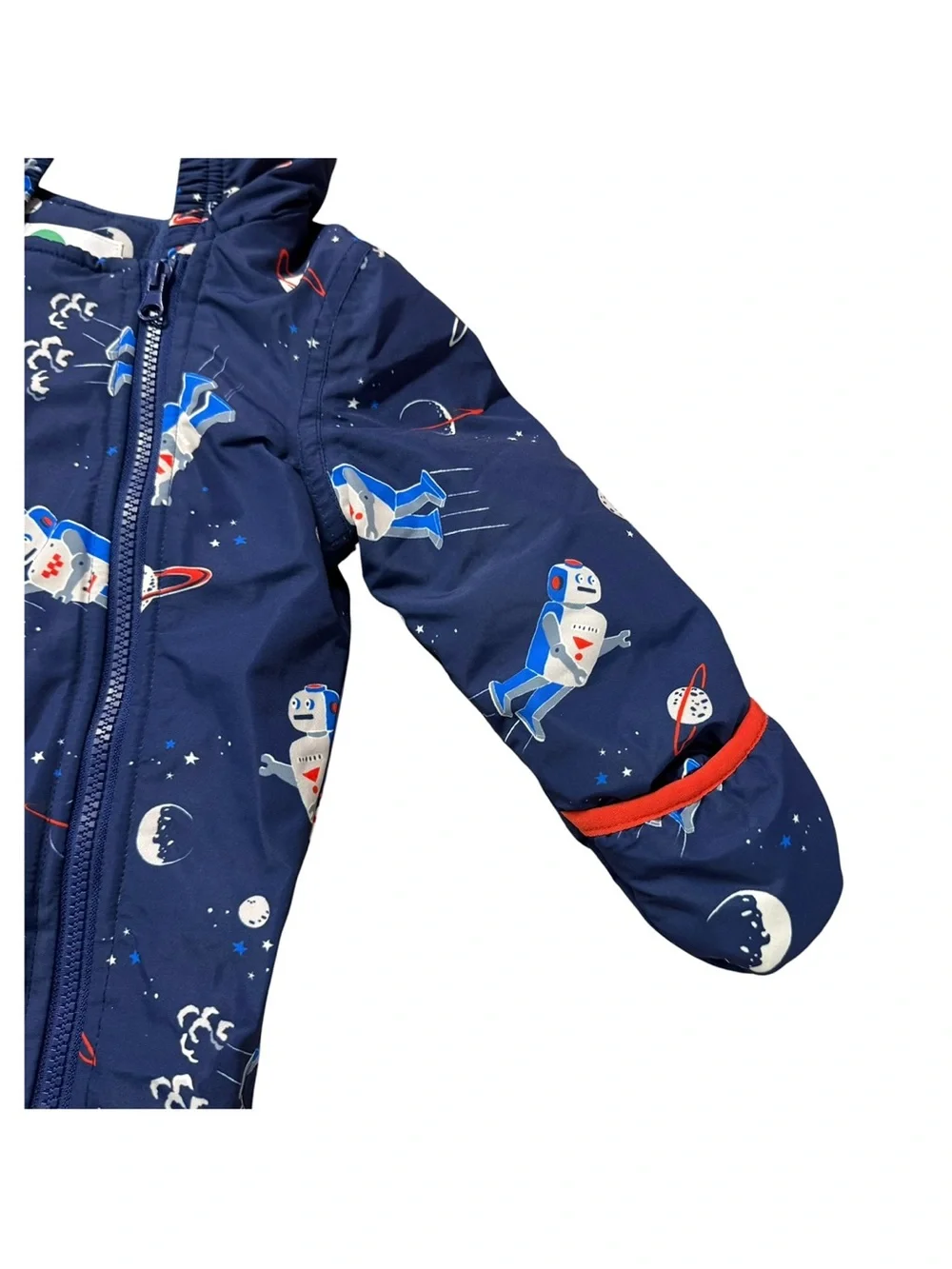 Baby Boden Space Robot Snowsuit Blue Size 6-12 Months Fleece Lined